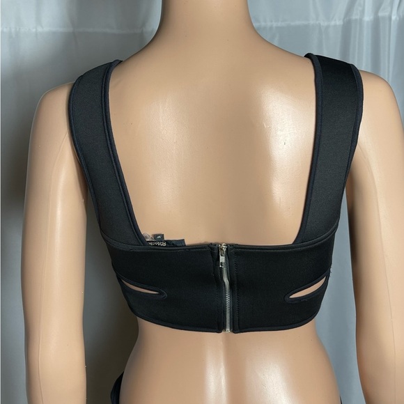 Black Crop Top by Black M, Side Cutout Zip Back Bra Top Medium - Picture 3 of 5